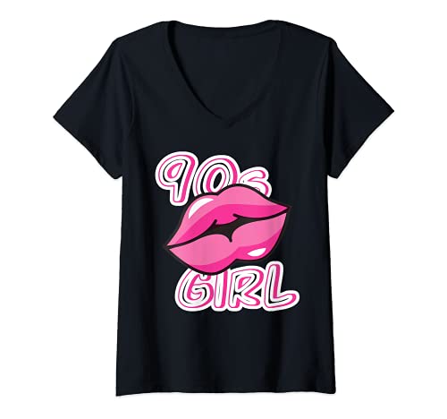 Damen 90s Girl Lippen 90er Jahre Kind Retro Achtziger Musik Style T-Shirt mit V-Ausschnitt von Lips 80er 90er Design Idee