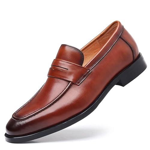 Herren-Loafer, quadratisch, brüniert, Penny-Loafer aus echtem Leder, bequem, rutschfest, Flacher Absatz, Outdoor-Slipper (Color : Braun, Size : 38 EU) von Lipski