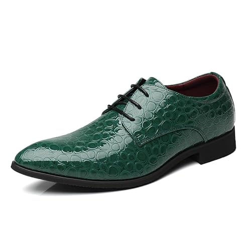 Lipski Oxford-Schuhe for Herren, for Schnüren, spitzer Zehenbereich, PU-Leder, Steinmuster, Derby-Schuhe, rutschfest, rutschfeste Gummisohle, niedrige Spitze, Hochzeit (Color : Grün, Size : 40 EU) von Lipski