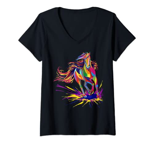 Damen Pferd, Aquarell, I Love Horses Reiten T-Shirt mit V-Ausschnitt Damen Pferd, Aquarell, I Love Horses Reiten T-Shirt mit V-Ausschnitt von Lique Horse