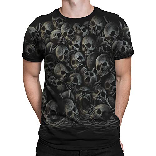 Liquid Blue Unisex-Erwachsene All Over Skulls Dark Fantasy Kurzarm T-Shirt, schwarz, X-Large von Liquid Blue