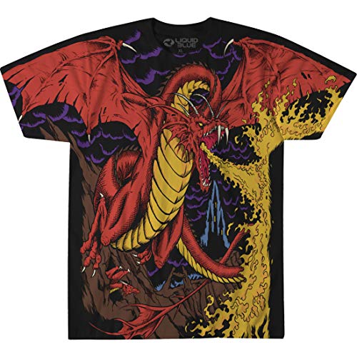 Liquid Blue Unisex-Erwachsene Dragon Vintage All Over Print Short Sleeve T-Shirt, schwarz, X-Large von Liquid Blue