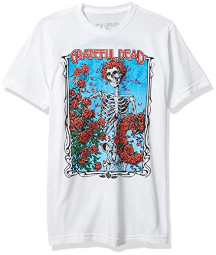 Liquid Blue Unisex-Erwachsene Grateful Dead Bertha Wheel and Roses Kurzarm T-Shirt, weiß, Medium von Liquid Blue