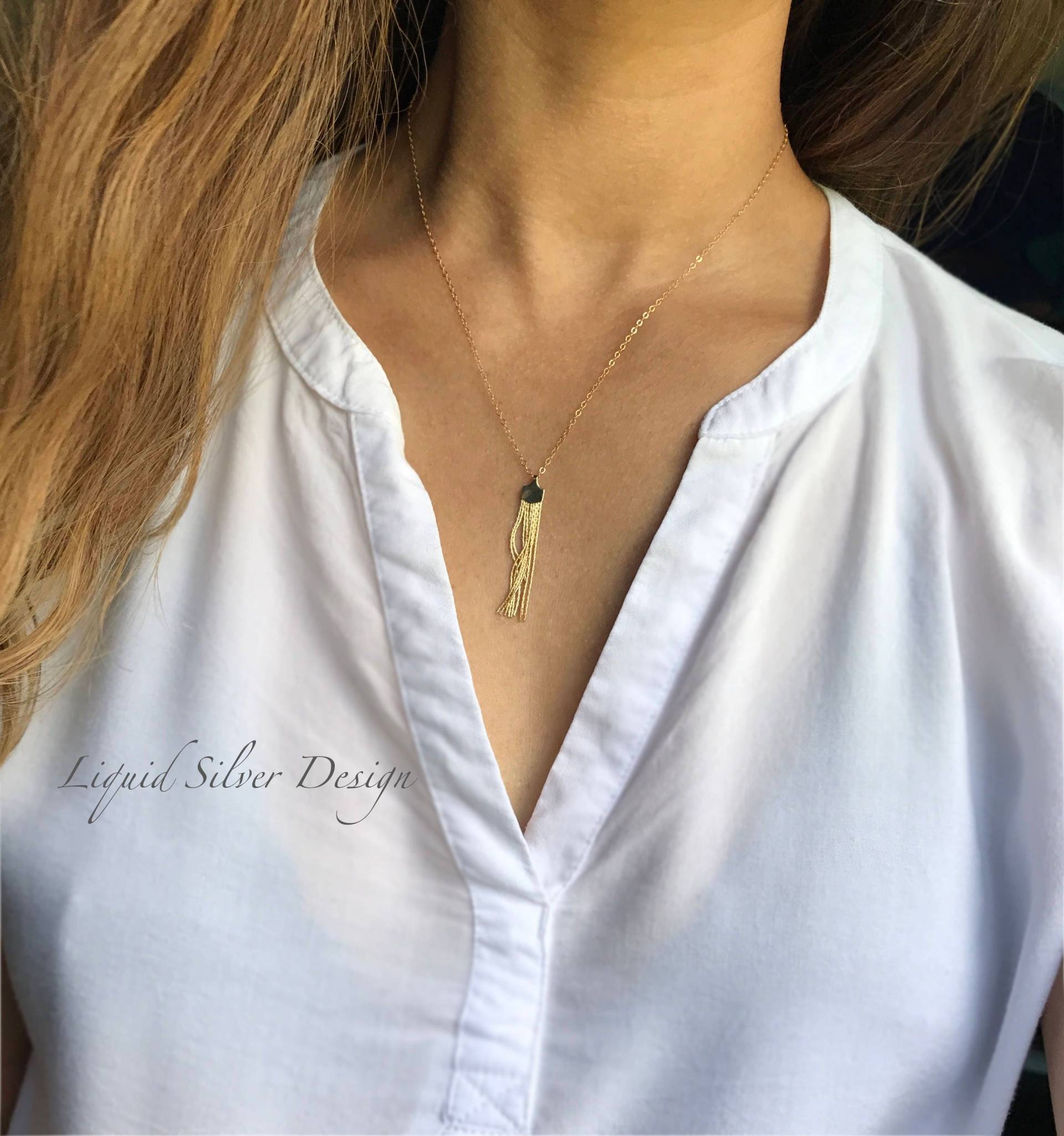 14K Gold Fill Fransen-Halskette Mit Dünner Goldkette - Made in Hawaii, Usa Schöne Elegante Halskette Für Jeden Besonderen Anlass von LiquidSilverDesign