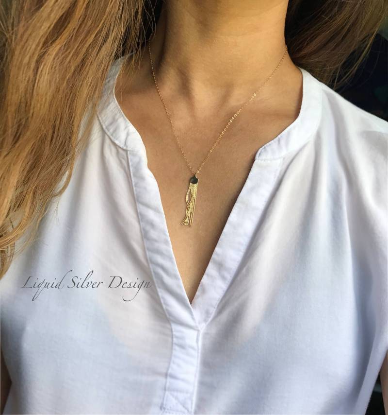 14K Gold Fill Fransen-Halskette Mit Dünner Goldkette - Made in Hawaii, Usa Schöne Elegante Halskette Für Jeden Besonderen Anlass von LiquidSilverDesign