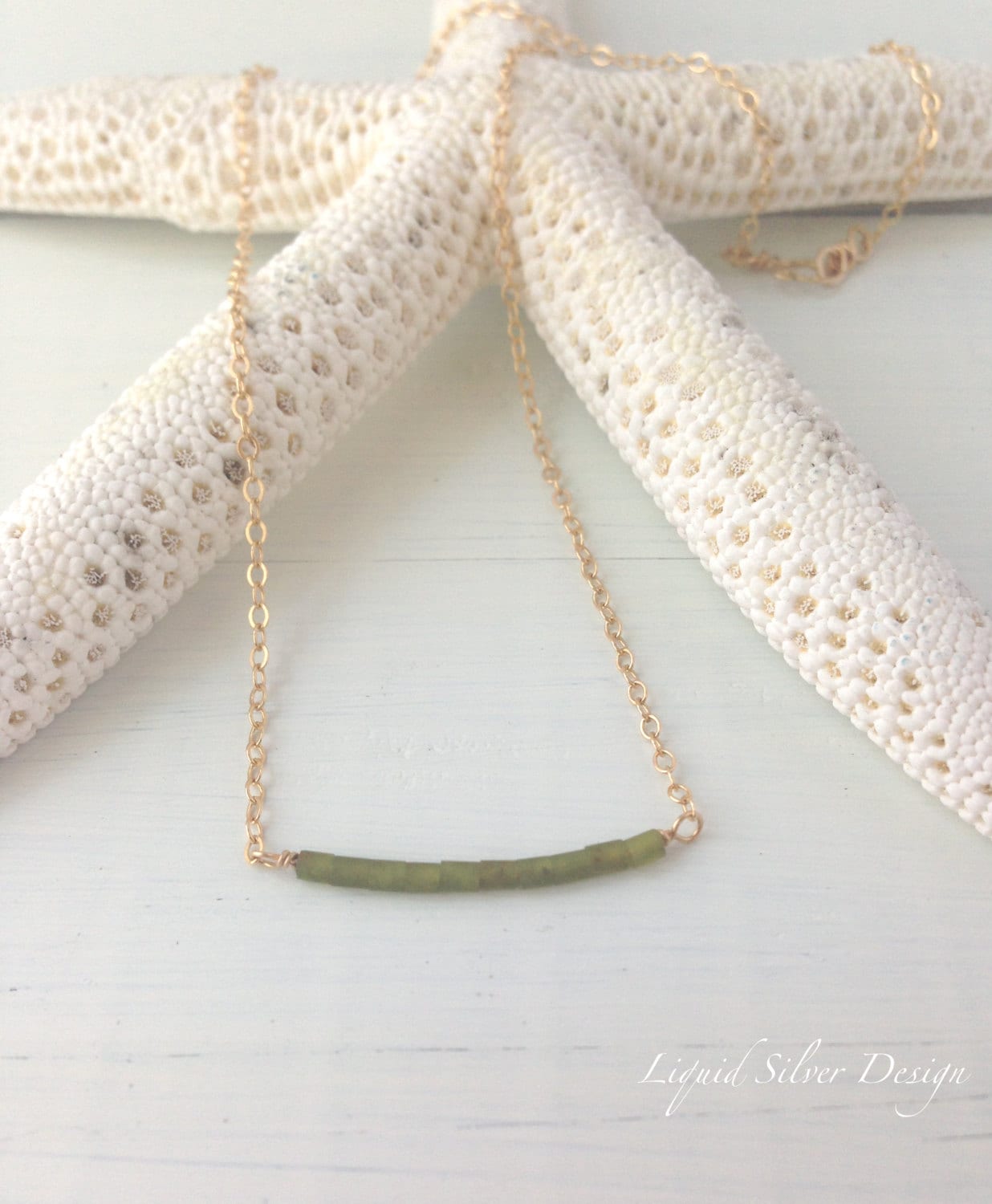 14K Zarte Echte Jade Heishi Gold Filled Kettenhalskette - Hergestellt in Hawai'i, Usa, Perfektes Geschenk Für Jeden Anlass, Dezente Abnutzung von LiquidSilverDesign