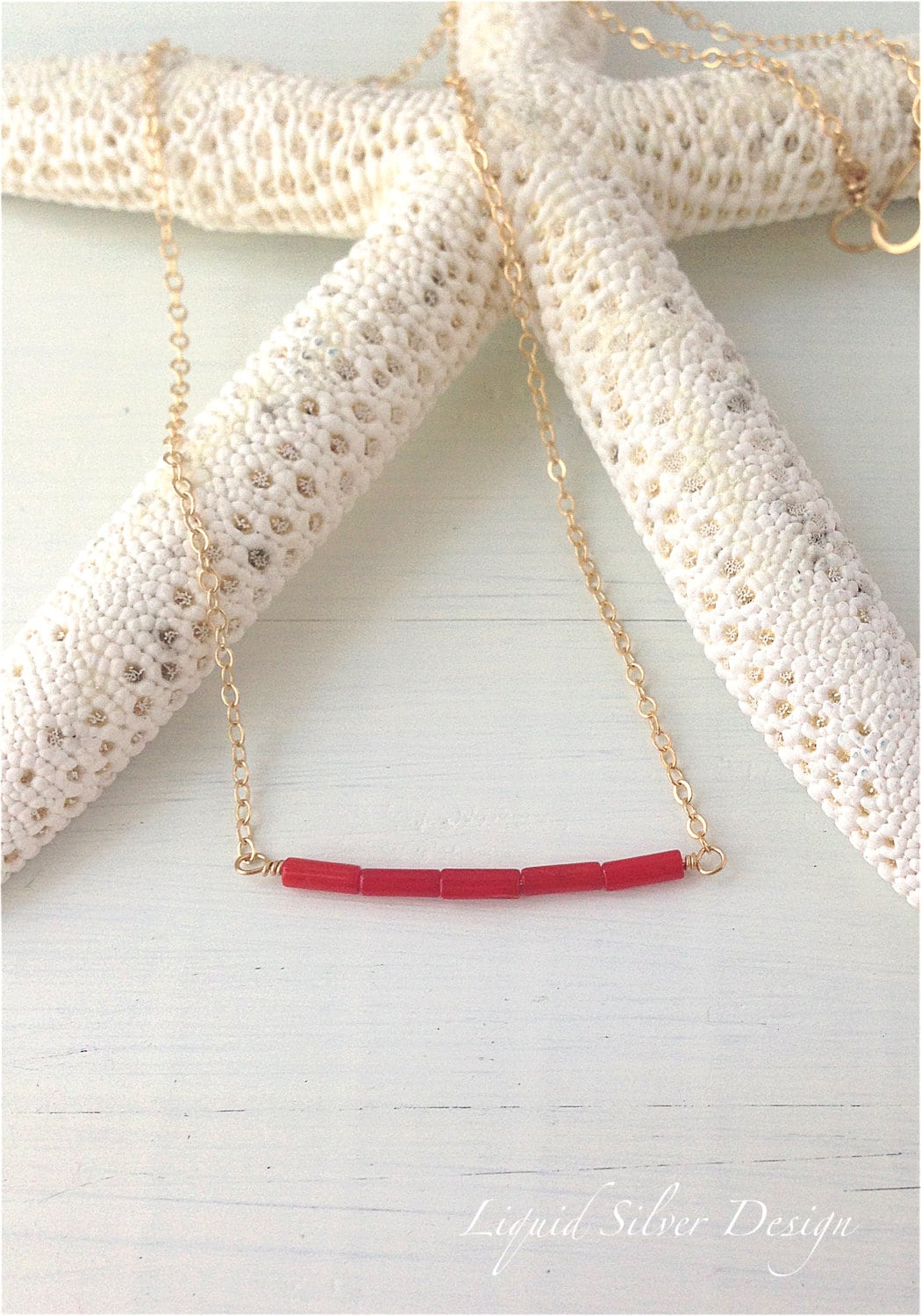 Heishi Halskette Aus 14K Roter Koralle Mit Gold Fill Kette - Made in Hawai'i, Usa von LiquidSilverDesign