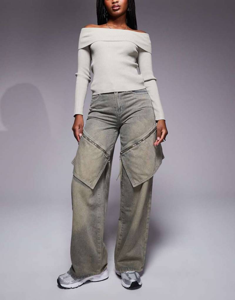 Liquor N Poker - Baggy Fit Jeans in Hellbraun mit übergroßen Taschen-Neutral von Liquor N Poker