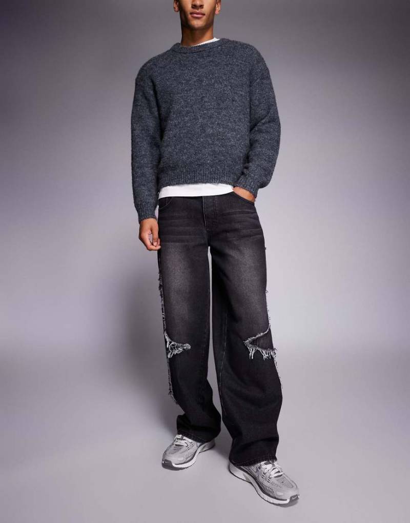 Liquor N Poker - Baggy-Jeans aus Denim in Schwarz mit Rip-n-Repair-Design an den Seiten-Bunt Liquor N Poker - Baggy-Jeans aus Denim in Schwarz mit Rip-n-Repair-Design an den Seiten-Bunt von Liquor N Poker