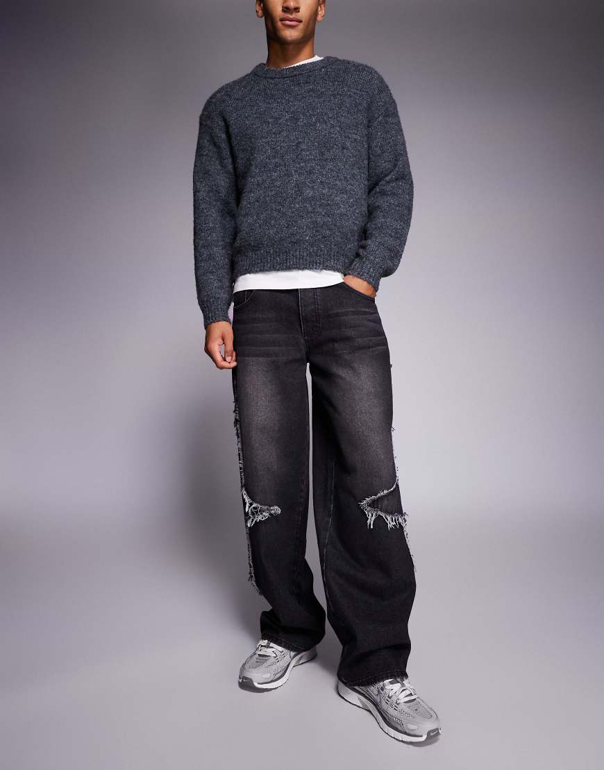 Liquor N Poker - Baggy-Jeans aus Denim in Schwarz mit Rip-n-Repair-Design an den Seiten-Bunt von Liquor N Poker