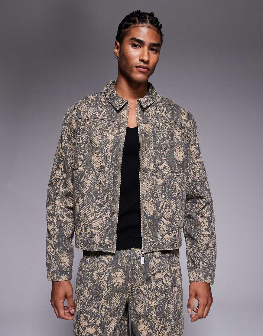 Liquor N Poker - Harrington-Jacke in Olivgrün mit Reißverschluss und Schlangenmuster, Kombiteil-Bunt Liquor N Poker - Harrington-Jacke in Olivgrün mit Reißverschluss und Schlangenmuster, Kombiteil-Bunt von Liquor N Poker