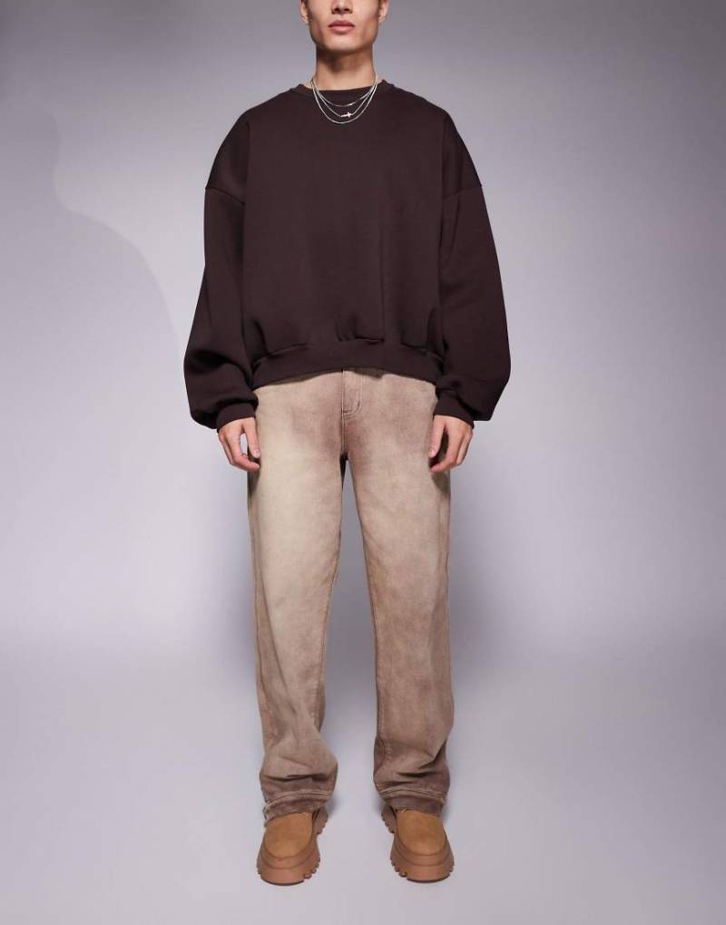 Liquor N Poker - Jeans in brauner Dirty-Waschung mit extrem weitem Beinschnitt-Grün von Liquor N Poker