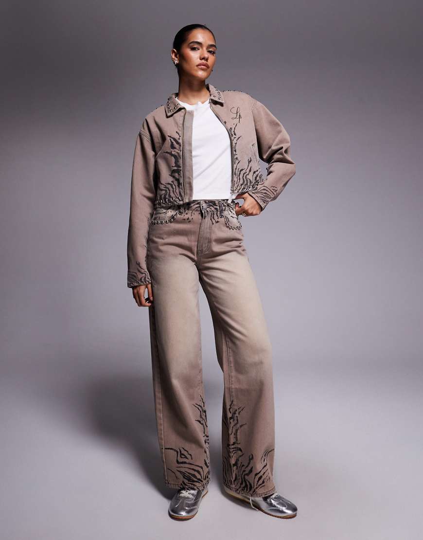 Liquor N Poker - Jeans mit Baggy Fit, Riss- und Flickendetails und Leopardenmuster, Kombiteil-Bunt von Liquor N Poker