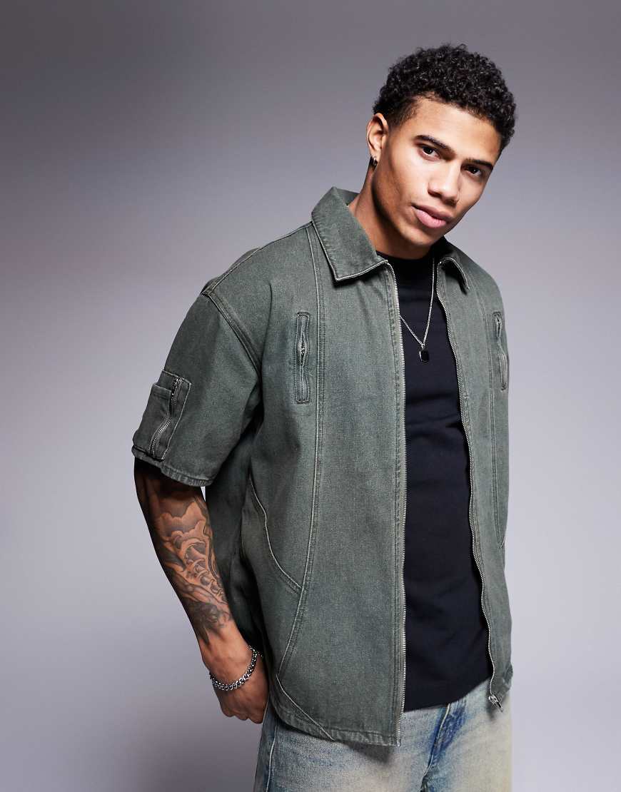 Liquor N Poker - Jeanshemd in Grün mit Einsätzen-Grau von Liquor N Poker