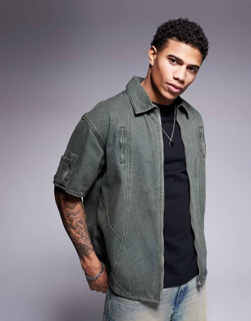 Liquor N Poker - Jeanshemd in Grün mit Einsätzen-Grau von Liquor N Poker