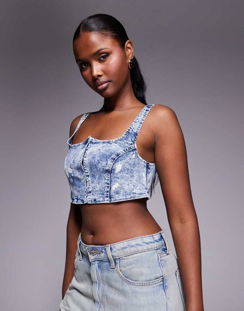 Liquor N Poker - Korsett aus strukturiertem Denim mit Haken- und Ösenmuster in Bleichwaschung-Blau Liquor N Poker - Korsett aus strukturiertem Denim mit Haken- und Ösenmuster in Bleichwaschung-Blau von Liquor N Poker