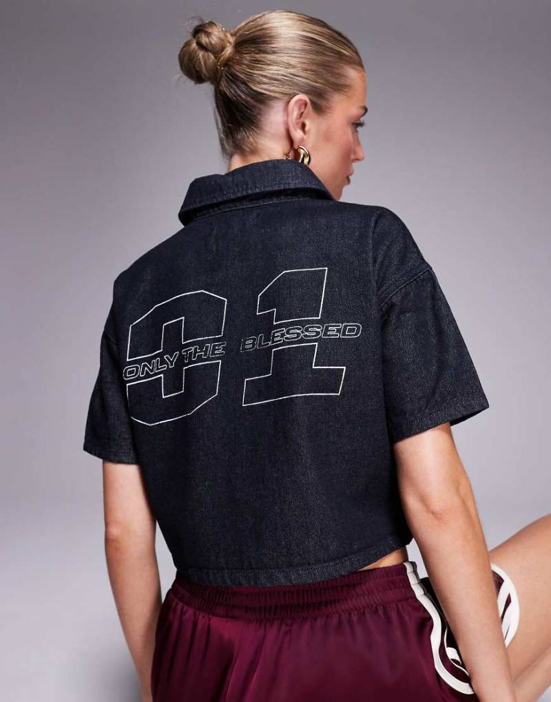 Liquor N Poker - Lässig geschnittenes Hemd aus unverarbeitetem Denim im College-Look-Blau von Liquor N Poker