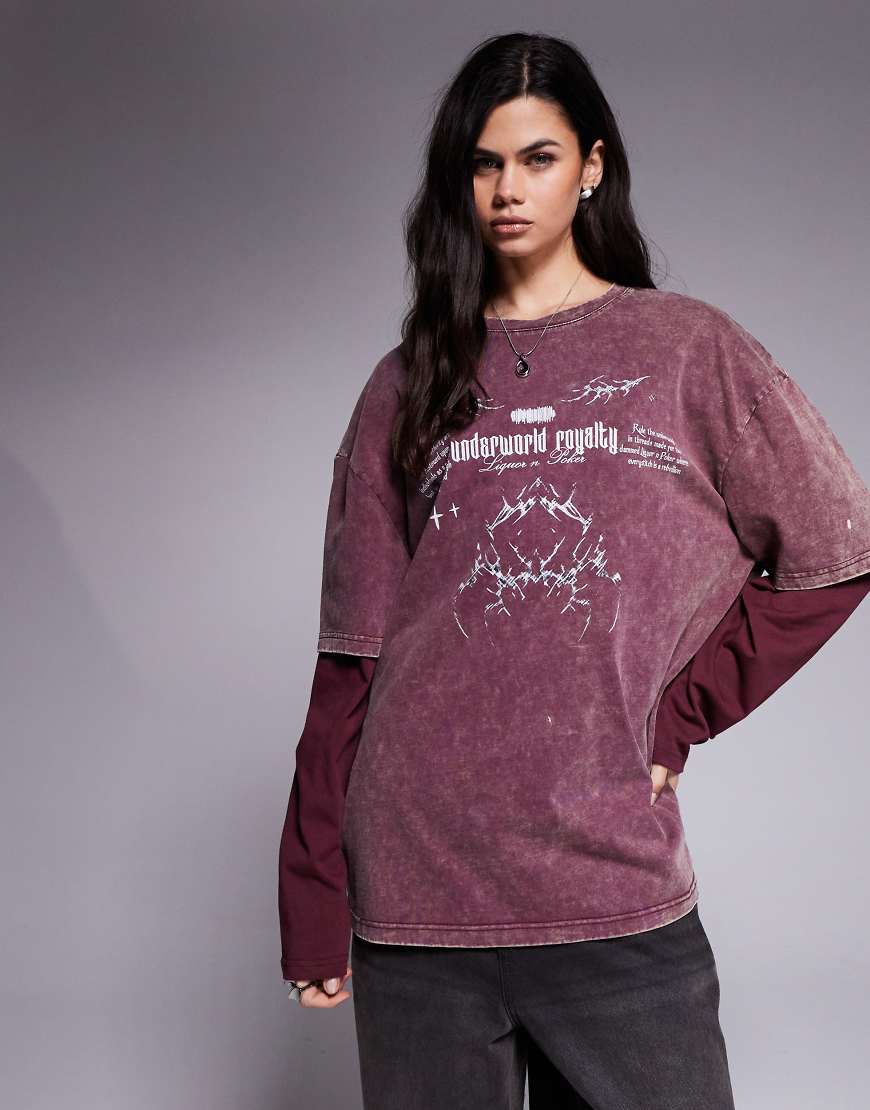 Liquor N Poker - Langärmliges Oversize-Shirt in Rosa mit „Gebrochenes Herz"-Grafik von Liquor N Poker