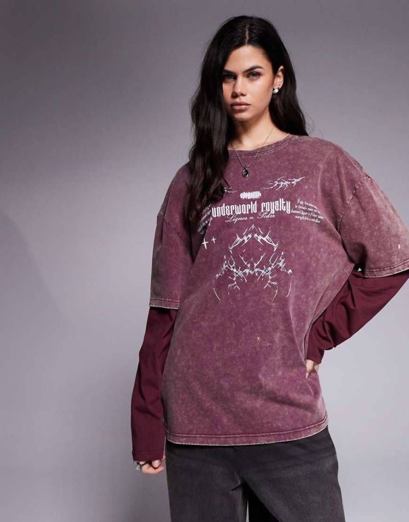 Liquor N Poker - Langärmliges Oversize-Shirt in Rosa mit „Gebrochenes Herz"-Grafik von Liquor N Poker