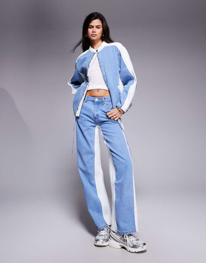 Liquor N Poker - Mehrfarbige Oversize-Bikerjacke aus Denim mit Kontrast-Einsätzen-Bunt Liquor N Poker - Mehrfarbige Oversize-Bikerjacke aus Denim mit Kontrast-Einsätzen-Bunt von Liquor N Poker