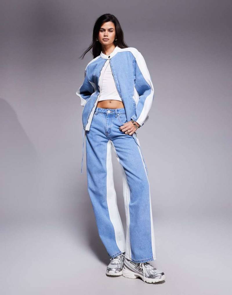 Liquor N Poker - Mehrfarbige Oversize-Bikerjacke aus Denim mit Kontrast-Einsätzen-Bunt von Liquor N Poker