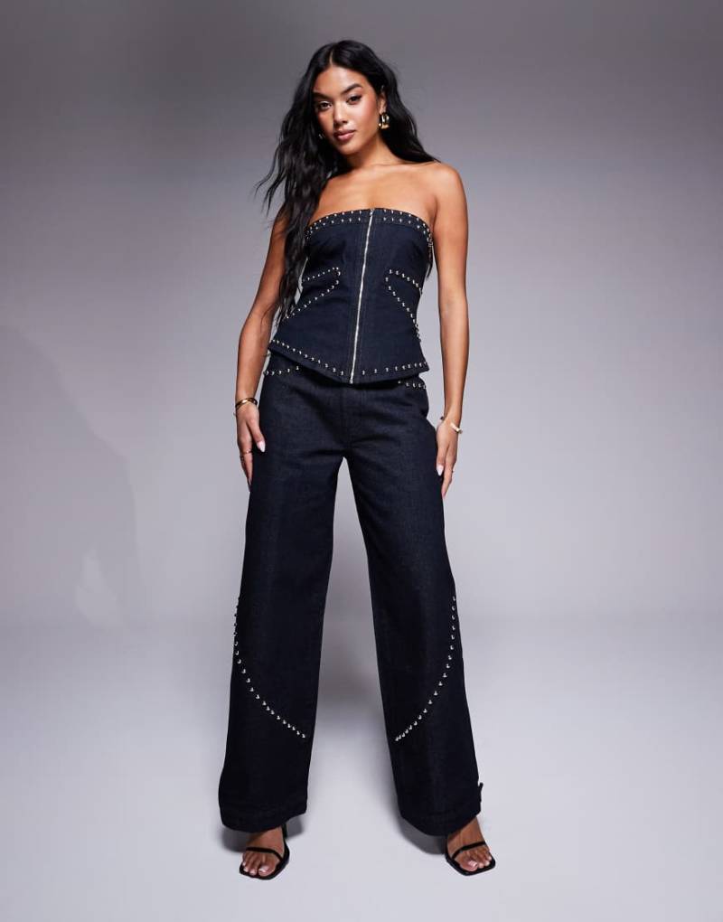 Liquor N Poker - Mit Nieten besetzte Baggy Jeans in Indigoblau mit Nahtdetails, Kombiteil-Marineblau von Liquor N Poker