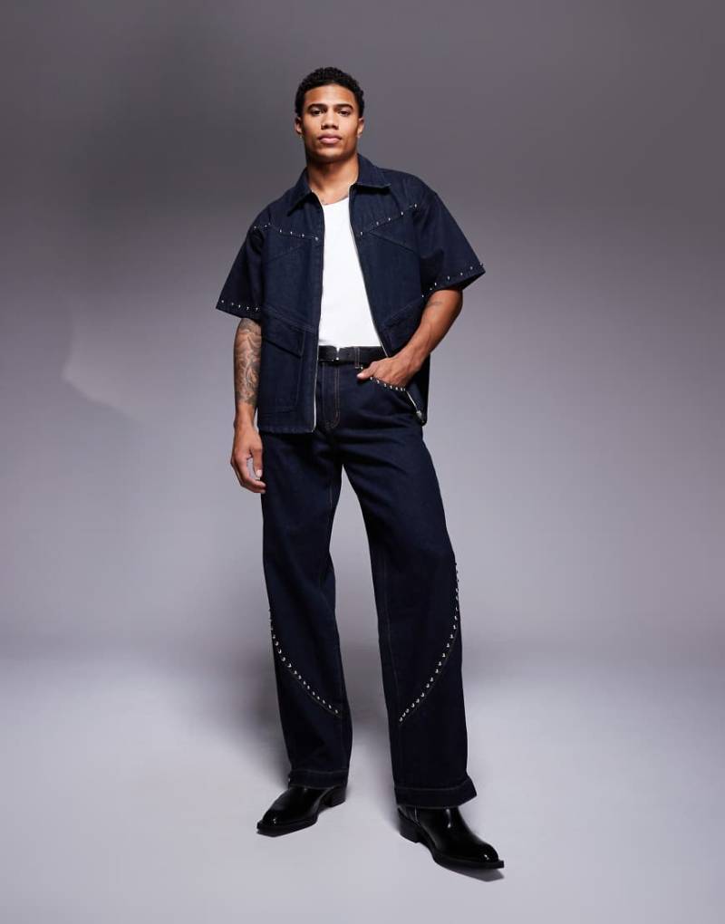 Liquor N Poker - Mit Nieten verzierte Jeans in Indigoblau, Kombiteil-Marineblau von Liquor N Poker