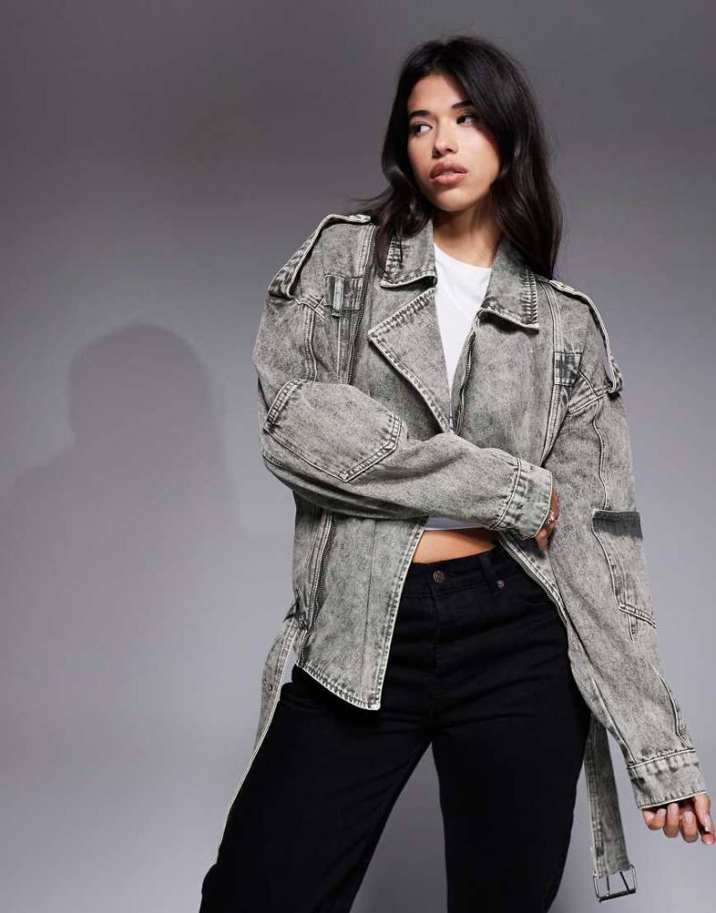 Liquor N Poker - Oversize-Bikerjacke in dunklem Khaki-Grün von Liquor N Poker