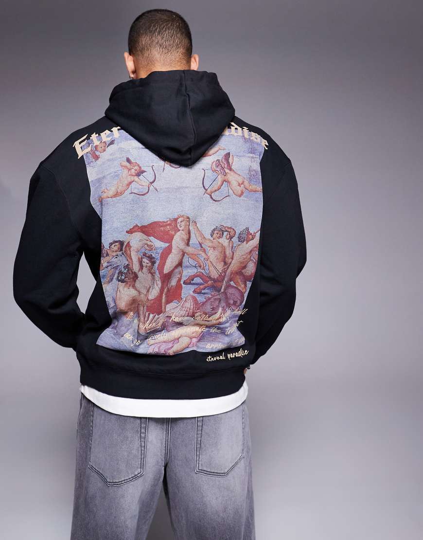 Liquor N Poker - Oversize-Kapuzenpullover in Schwarz mit „Eternal Paradise"-Rückenprint von Liquor N Poker