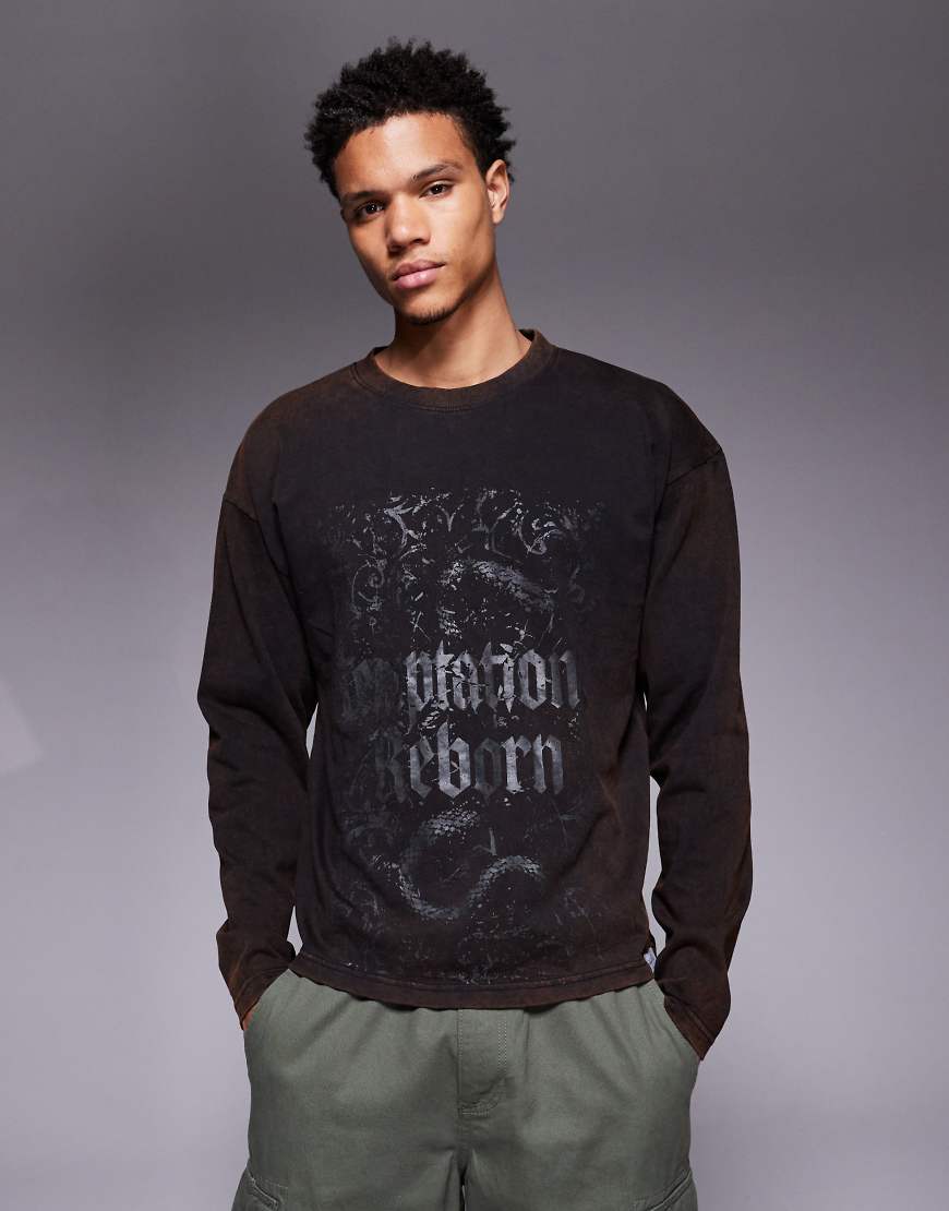 Liquor N Poker - Relaxed-Fit-T-Shirt in brauner Acid-Waschung mit Schlangenprint-Brown von Liquor N Poker