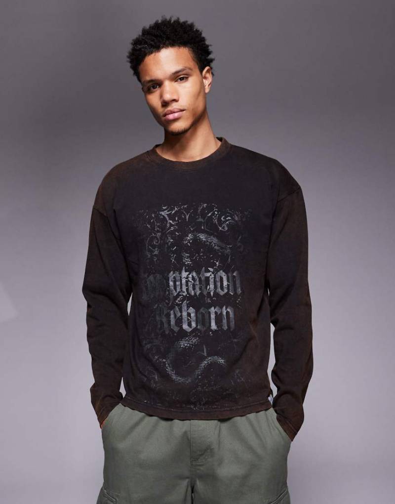 Liquor N Poker - Relaxed-Fit-T-Shirt in brauner Acid-Waschung mit Schlangenprint-Brown von Liquor N Poker