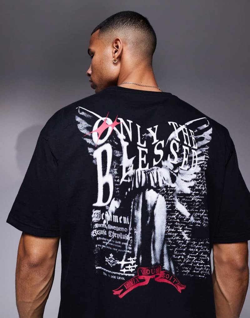 Liquor N Poker - T-Shirt in Anthrazit mit Strass-Print-Grau von Liquor N Poker