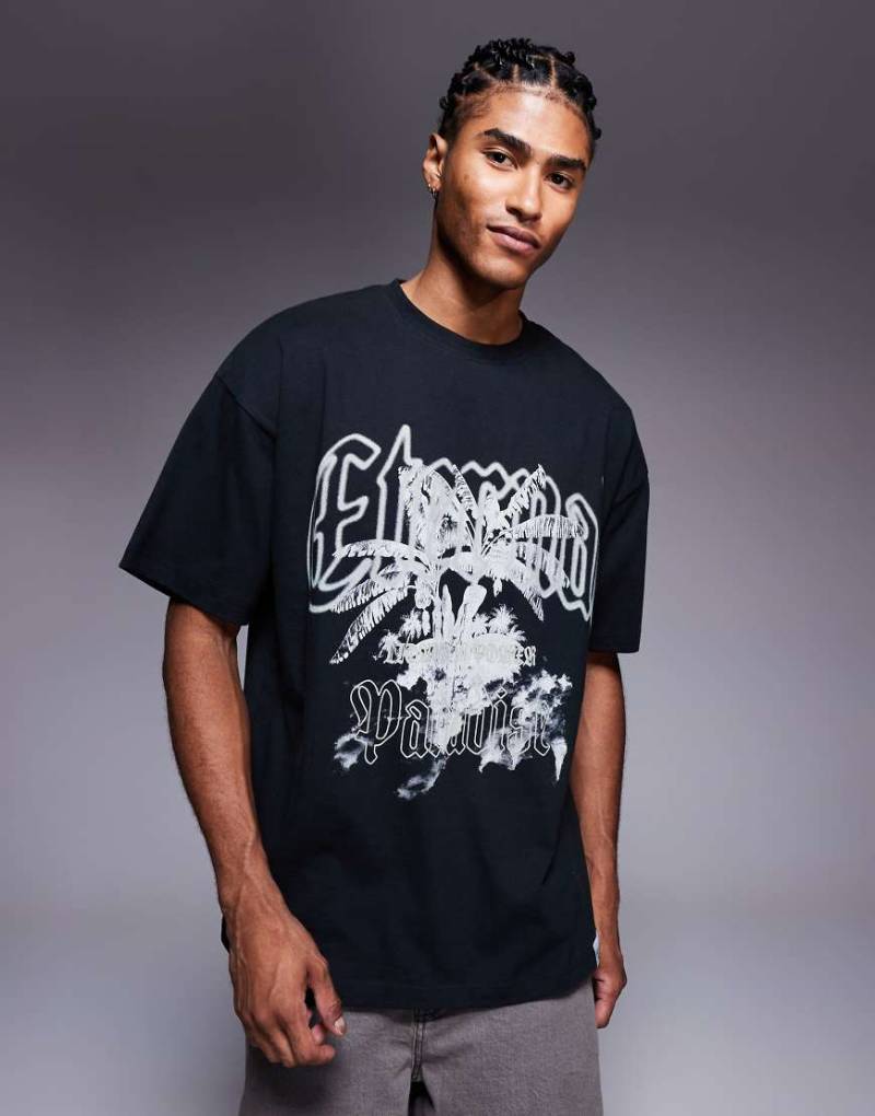 Liquor N Poker - T-Shirt in Schwarz mit „Eternal Paradise"-Print und Logo von Liquor N Poker