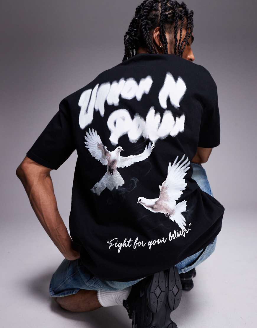 Liquor N Poker - T-Shirt in Schwarz mit Oversize-Vogelgrafikprint am Rücken Liquor N Poker - T-Shirt in Schwarz mit Oversize-Vogelgrafikprint am Rücken von Liquor N Poker