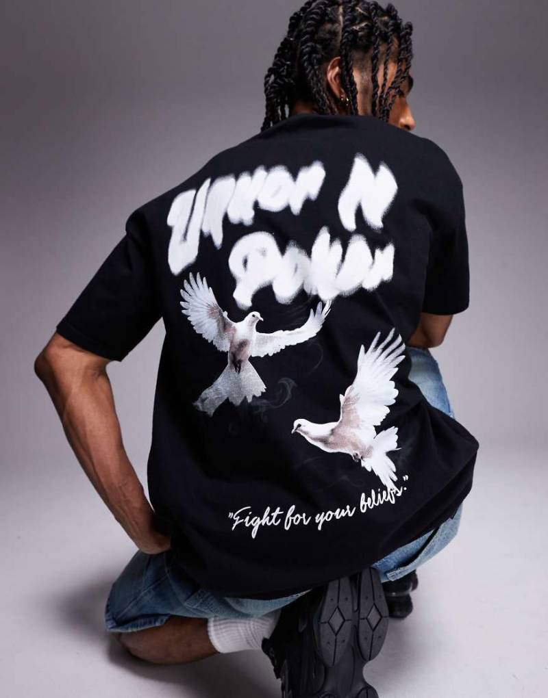 Liquor N Poker - T-Shirt in Schwarz mit Oversize-Vogelgrafikprint am Rücken von Liquor N Poker