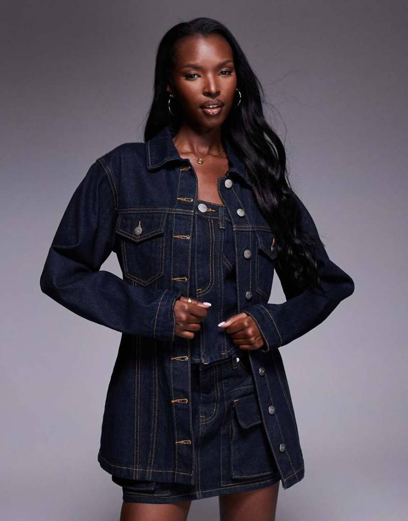 Liquor N Poker - Taillierte Jeansjacke in dunkler Waschung-Blau von Liquor N Poker