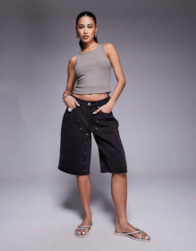 Liquor N Poker - Utility-Jorts aus Denim mit mittelhohem Bund in schwarzer Dirty-Waschung von Liquor N Poker