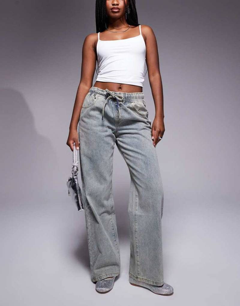 Liquor N Poker - Weite Jeans in Blau mit seitlichem Strassbesatz von Liquor N Poker