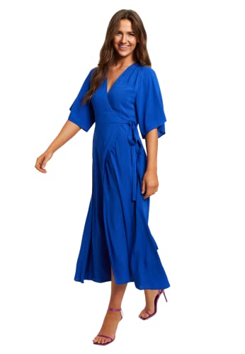 Liquorish Damen Maxi-Wickelkleid mit Kimono-Ärmeln in Königsblau Cocktailkleid, blau, 34 von Liquorish