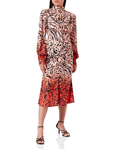 Liquorish Damen Midikleid mit Ombré-Zebramuster und hohem Ausschnitt und drapierter Taille in Orange und Hautfarben Hochzeitskleid, 40 von Liquorish
