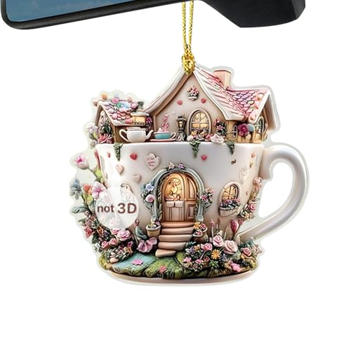 2D, Acryl 2D Pandant, Anhänger Märchenhäuser – lebendige Farben Dreamy Women Charm Erwachsene zum Anschließen des Autos Retroview Spiegel von Liqzirtu