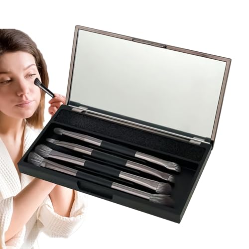 Doppelseitige Make-up-Bürste, Reise-Make-up-Pinsel mit Gehäuse, 4-teiliges Small Makeup Brush Set mit Gehäuse | Kosmetikwerkzeuge mit Reinigungsschwamm, Frauen von Liqzirtu