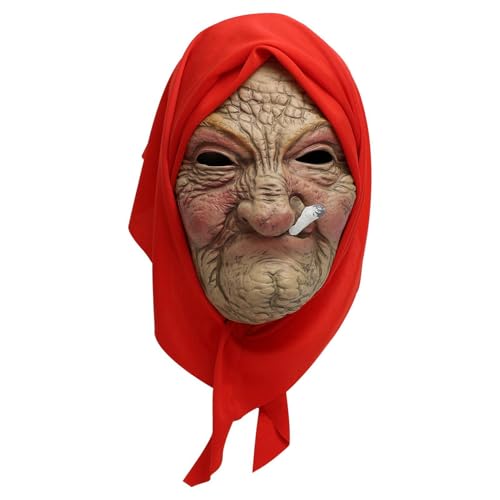 Gesichtsbedeckung Nicht Erleichterung Lustiger Latex-Gesichtsschutz für ältere Frauen mit rotem Turban | Atmungsaktive Cosplay-Projekte für Erwachsene, Kinder, Kinder, Kompann von Liqzirtu
