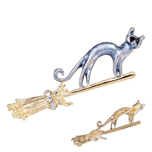 Katze Revers Pick, Broschen für Frauen | Katze Knebel Pins | Kreative Dating Kleidung Fliegende Schmuck Besen Tote Bag von Liqzirtu
