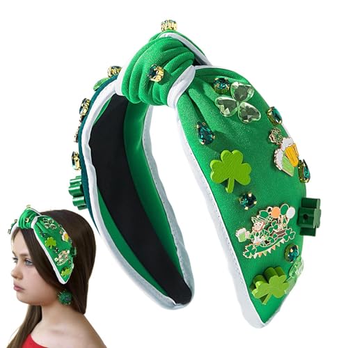 St. Patricks Day Stirnband Frauen - St. Patricks Day Knotted Stirnband für Frauen, Kopfbekleidung Haarband für St. Patricks Day | Grüne Shamrock -Stirnbänder, irische Urlaubsbreite Top -Haarbänder für von Liqzirtu