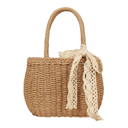 Strohstrandtasche - 300 g gewebte Sommertasche, leichte wiederverwendbare stilvolle Kupplung mit großer Kapazität | Mode Bogendesign -Geldbörse für Urlaub Pendelkaufen Picknick Reise Fitnessstudio Off von Liqzirtu