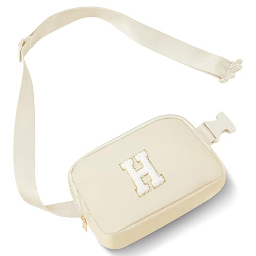 Bauchtasche Damen,Gürteltasche Herren,Personalisierte Geschenke Mit Initiale,Klein Nylon Gürteltasche,Umhängetasche,Frauen Brustbeutel,Bauchtasche Damen Sport (H, Weiß) von Lircentoud