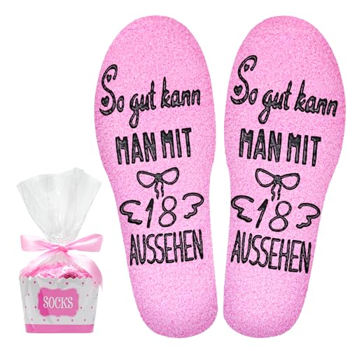 Lircentoud Socken Frauen,Rosa Geschenkideen für Frauen zum Geburtstag,Lustige Socken für Freundin Mädchen,Kuschelsocken mit Zahlen 18/30/40/50/60,Antirutsch (18) von Lircentoud