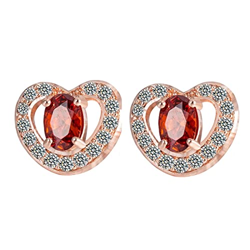 Lirzxin 14 Karat 585 Rose Gold Ohrringe Stecker, Ohrstecker Damen Hohl Erstellter Diamant Herz mit Oval Rubin Geburtstag Ohrringe für Frauen Rosegold von Lirzxin