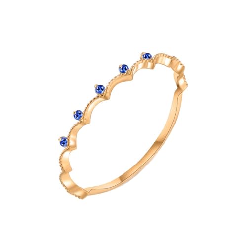 Lirzxin 14 Karat Gelbgold Ring Damen 585, Trauringe Damen Dünn Kronen Design mit Rund Saphir Hochzeitsringe Gelbgold Große 60 (19.1) von Lirzxin
